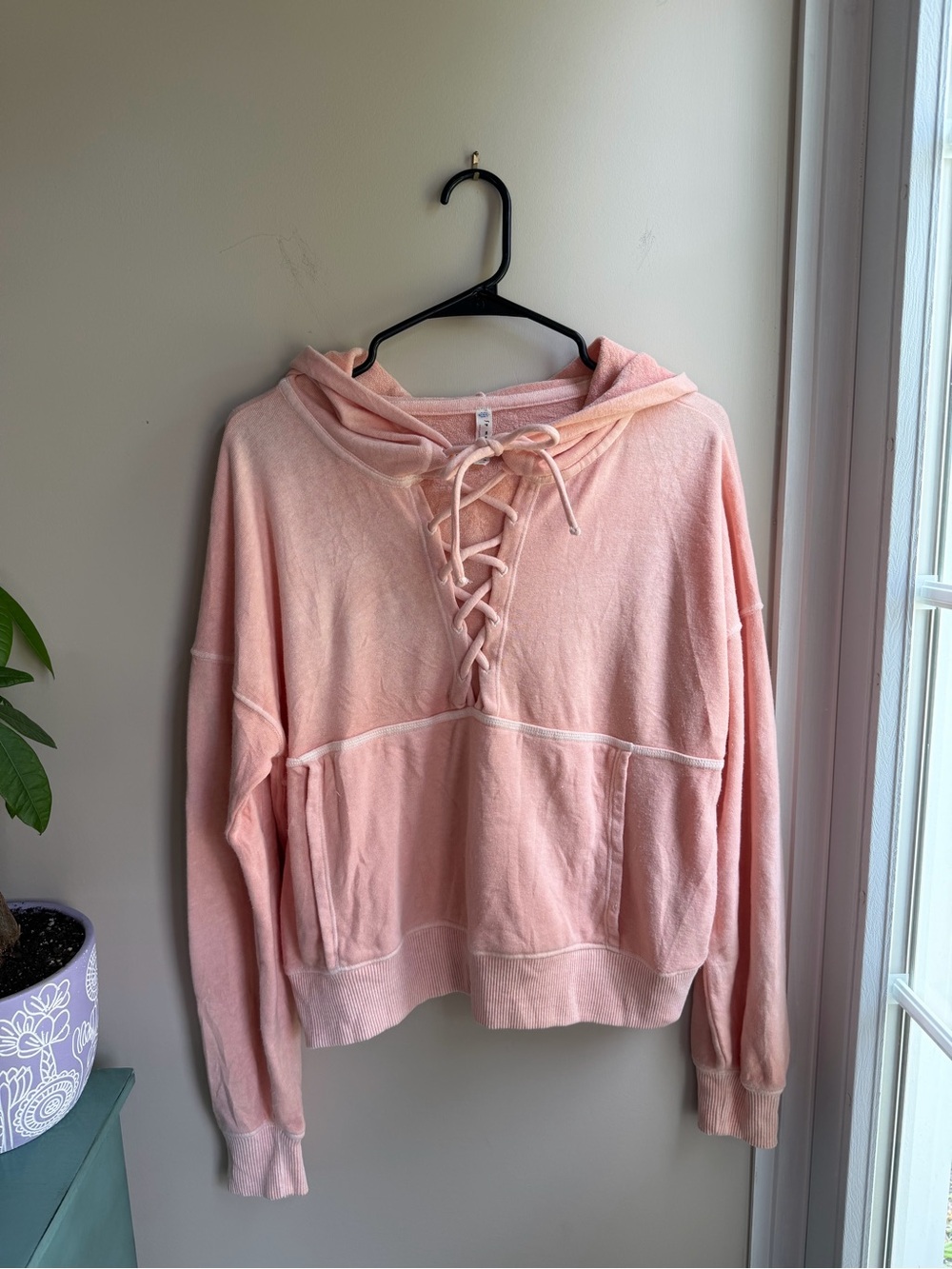 FP Movement by Free People Lace-Up Hoodie in Pale Pink